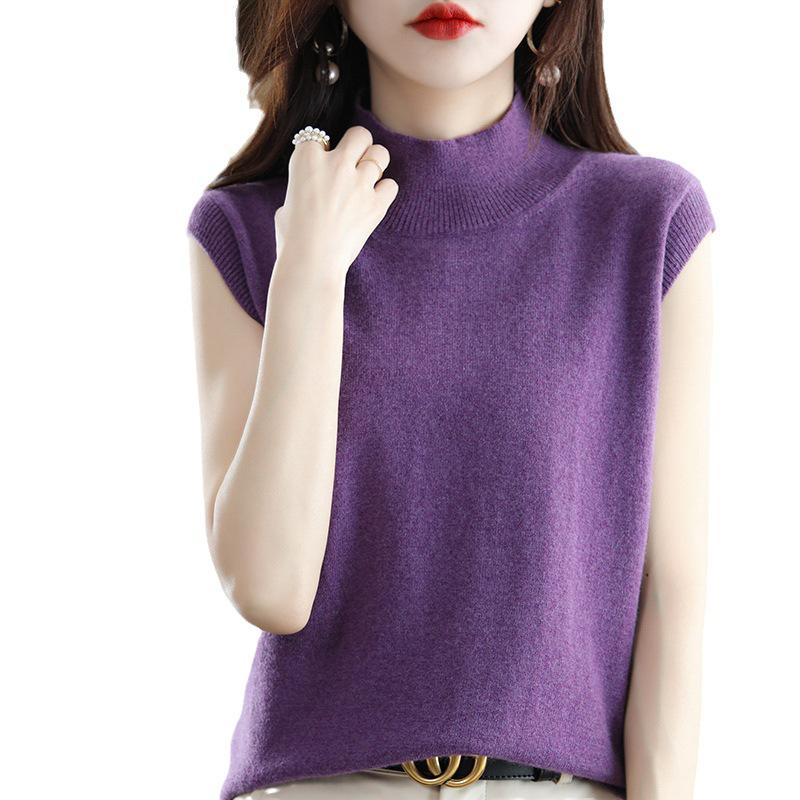 Women's Pure Wool Knit Cashmere Camisole - Slim Fit Sleeveless Base Layer for Spring/Autumn