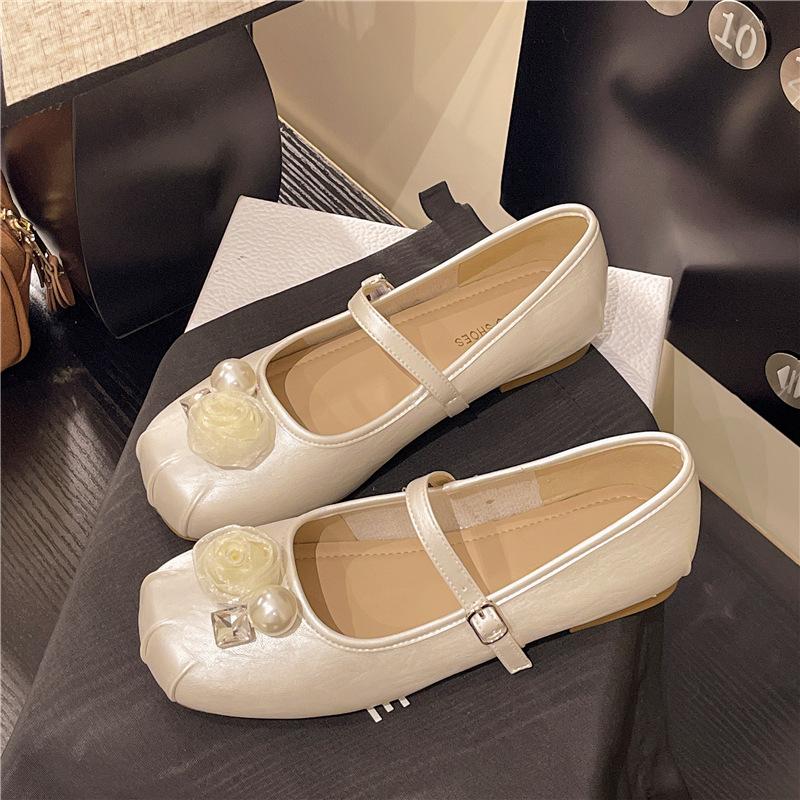 Fashion New Pearl Ballet Flats Single Shoes for Women Spring Summer 2025 Fashion Ladies Slip on Mary Janes Buckle Strap Women's Footwear