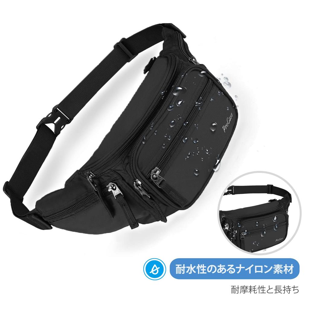 ProCase Waist Adjustable 6 Water Large Fits Suitable for and Outdoor Activities Black Pouch, Waistband, Pockets, Resistant, Capacity, iPhone/AirPods,