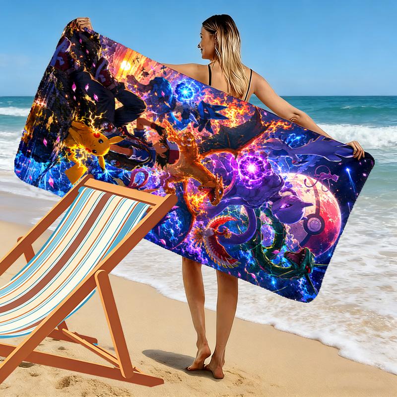 Pocket Monster Print Beach Towel, Large Soft Quick Dry Towel for Beach Camping Swimming