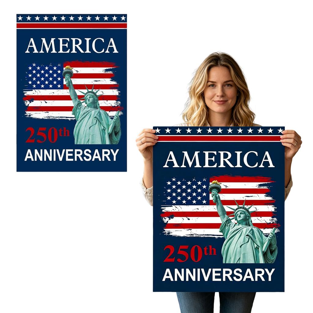 Independence Day Garden Flag 250th Anniversary Statue of Liberty and Flag Print Outdoor Decorative Banner for Yard Lawn Patio