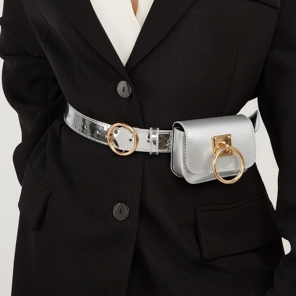 Fashion Square Women Vintage Belt Bag PU Leather Dual-purpose Gothic Fanny Packs Travel Waist Purse Y2K Style Metal Buckle Belts