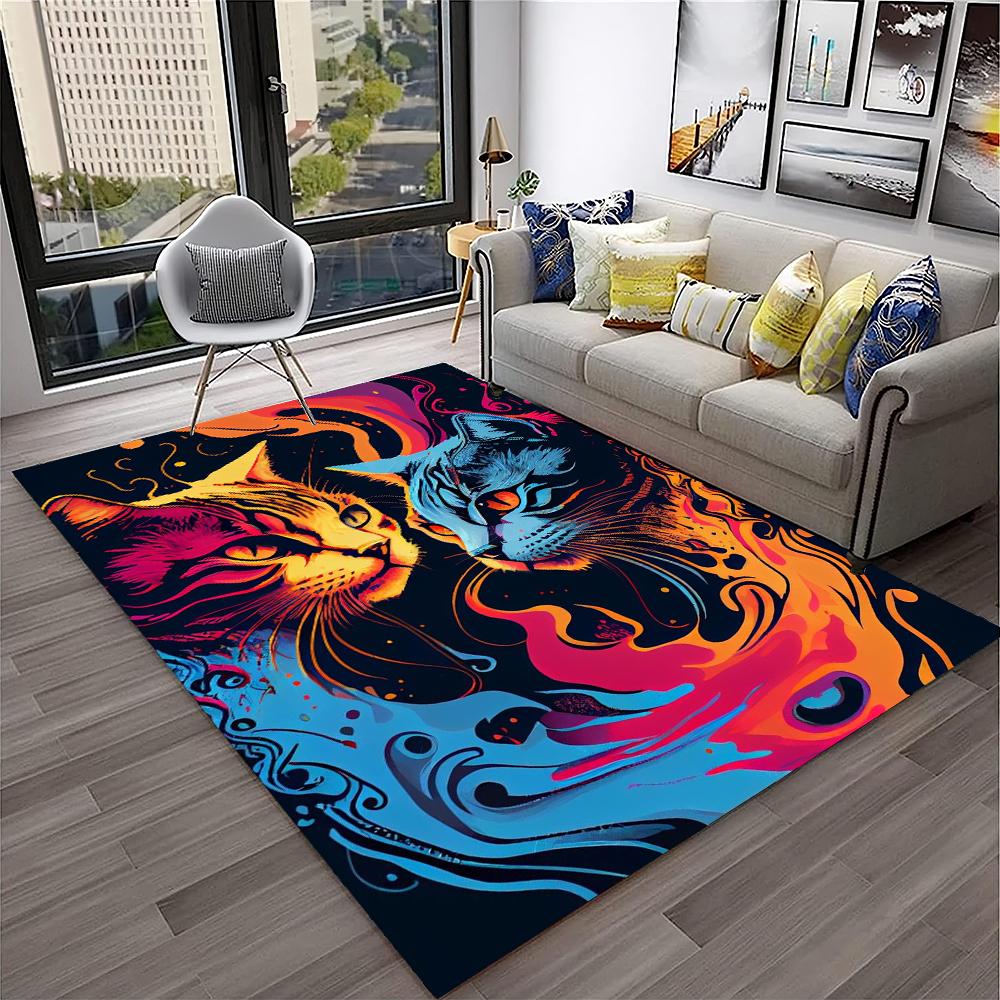 Cute Cat Flower Pastoral Cartoon Carpet Rug for Home Living Room Bedroom Sofa Doormat Decor,Kid Play Area Rug Non-slip Floor Mat