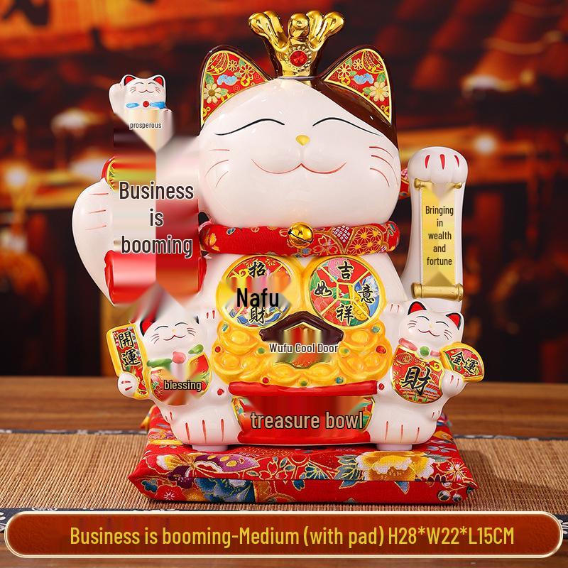 Automatic Waving Ceramic Lucky Cat Figurine - Perfect for Housewarming, Cash Register, or Living Room Decor
