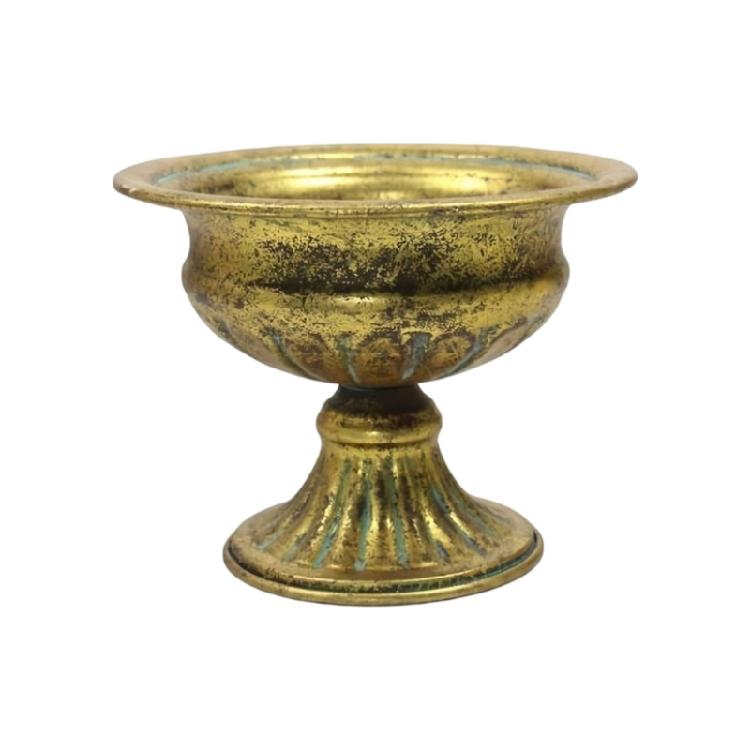 Spacious Wide Antique Metal Planter Small Urn Flower Pot Pedestal Vases For Florals Arrangements And Decors Gift
