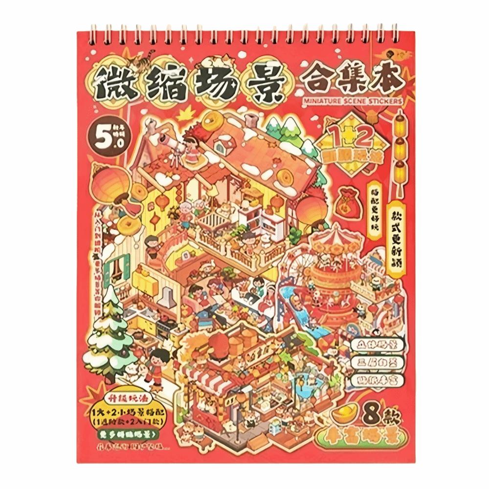 Trendy New Year Theme 3D Miniature Stickers Die Cut PET Cabin Scene Sticker 8 Scene 20 Sheets Landscape Stickers Holiday Gift