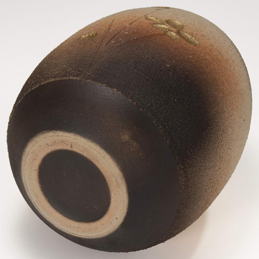 Marui Seito Shigaraki Ware Hechimon Flower Vase, Large, Black and White, Stone Hazel Gold Flowers, Ceramic, MR-1-2541