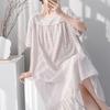 Retro polka dot cotton and silk nightdress women's summer loose large size literary and artistic fan medium and long loungewear can be worn outside 