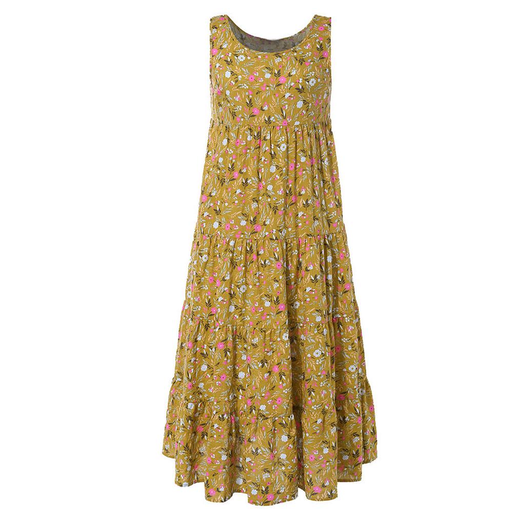 Kvinner Plus Size Casual Løs Ermeløs Floral Daglig Lin Print Lang Maxi Dress