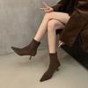 Child Velvet Foreign Style Thin Boots Elastic Thin Heel Suede High Heel Short Boots Pointed Children Sleeve Temperament Bare Boots