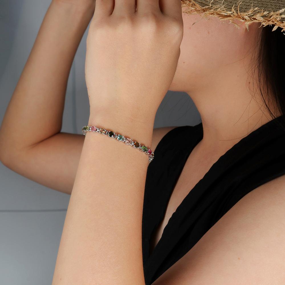 Gorgeous light luxury design Multi-colored natural Tourmaline Gems Bracelet 925 Silver jewelry for women Wedding & banquet gifts