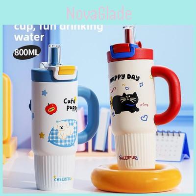 Cute Cat Pattern Stainless Steel Thermos Flask For Girls With Large Capacity And Leakproof Lid