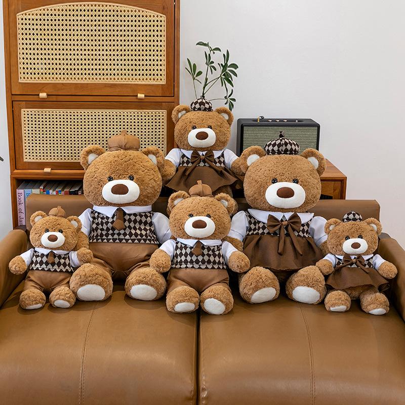 Paar Teddybär Puppe Plüsch College Wind Niedlicher Fliege Bär Stoffpuppe Schlafkissen Umarmbär