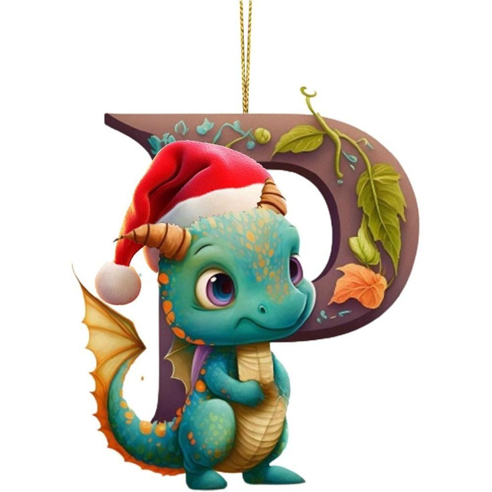 Acrylic 26 Letters Christmas Dragon Pendants Printed Pattern Christmas Tree Pendants  New Year