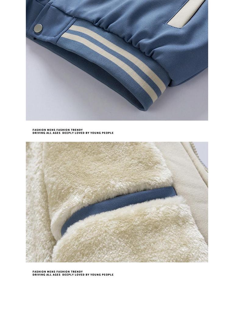 Men's Hong Kong Style Color Block Hooded Baseball Jacket - Trendy Brand, Faux Two-Piece, Plus Velvet Warmth, 2023 Edition