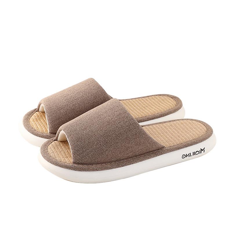 Linen Slippers Women's Summer Indoor Home Household High-end Cotton and Linen Floor Cool Slippers Thick Bottom Non-slip Four Seasons