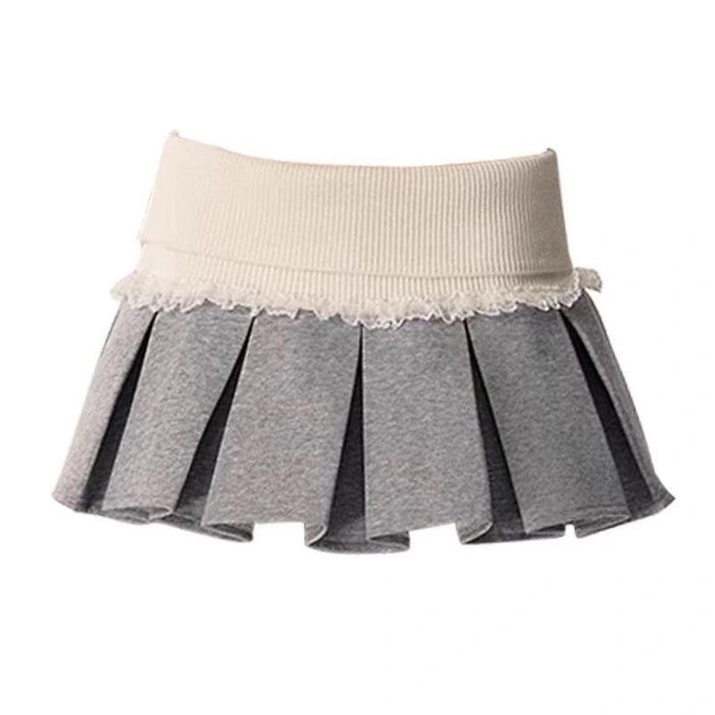 

Комплект из двух предметов в корейском стиле: Осенняя плиссированная мини-юбка и топ с широким воротником для женщин S