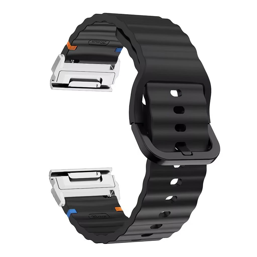 For Garmin Fenix 8 47mm/Fenix E 47mm 22mm Quick Release Wavy Texture Silicone Watch Strap with Silver Connector