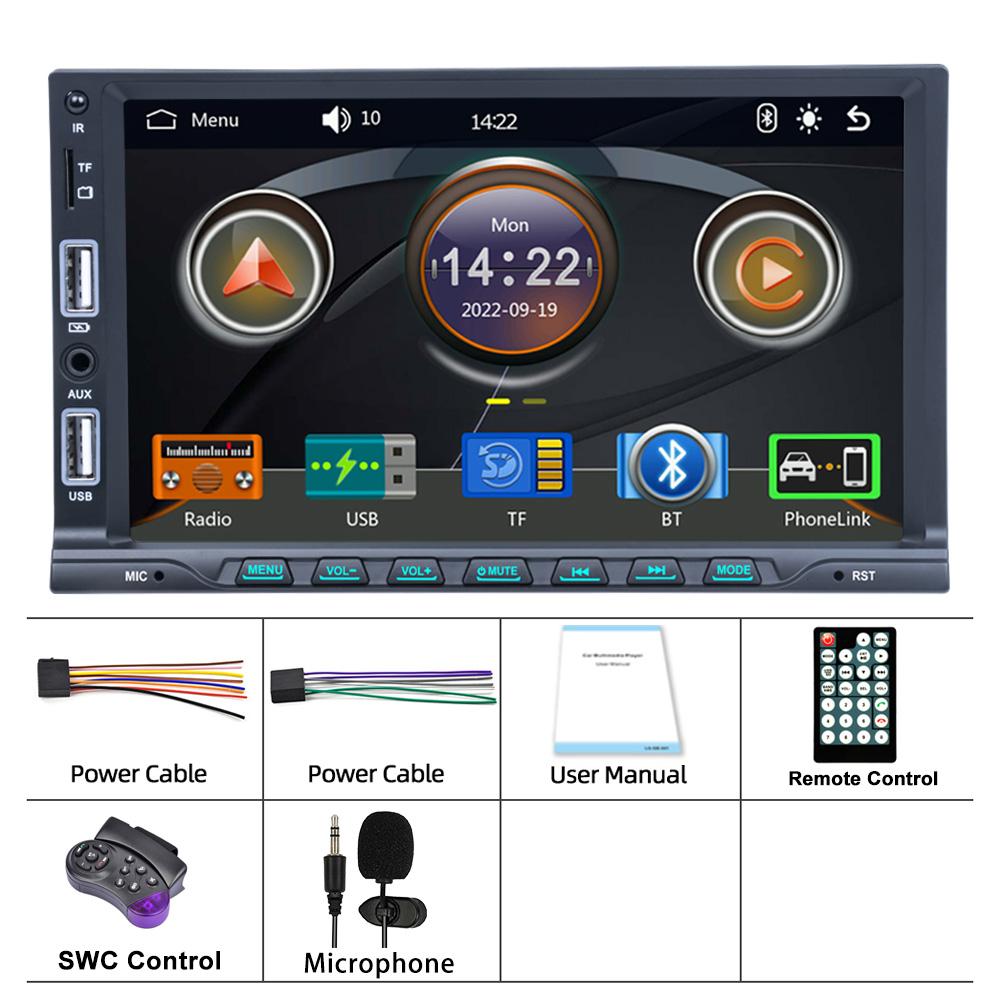 TOYOUSONIC 7 inch Car Radio Carplay Android Auto Multimedia Player FM AUX Input BT TF Mirror Link Universal 1 Din MP5 Head Unit