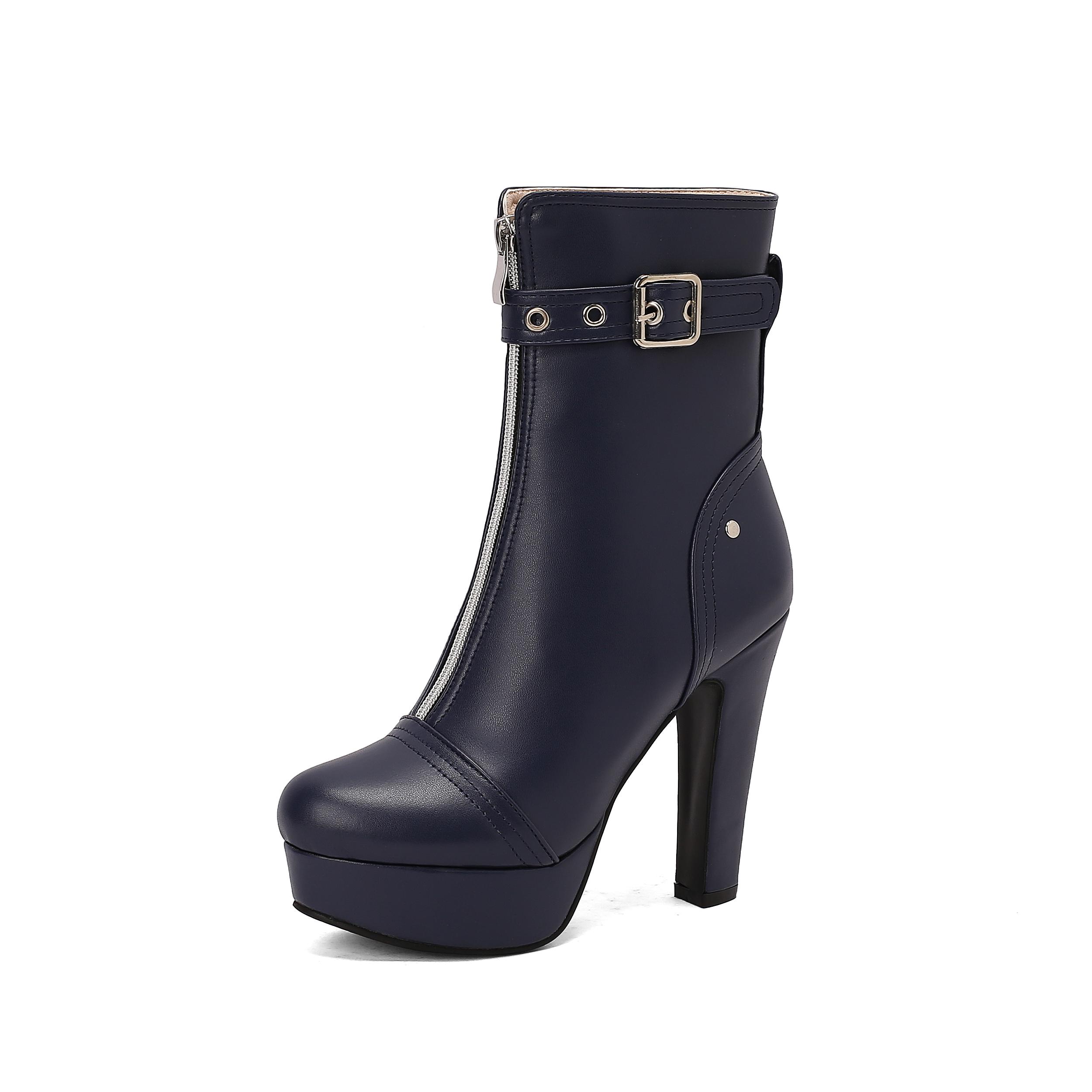 

Женские короткие сапоги на высоком каблуке, сексуальные, в европейском и американском стиле, водонепроницаемые, на толстом каблуке, однотонные, большого размера, на осень и зиму, новые короткие сапоги 43 синий