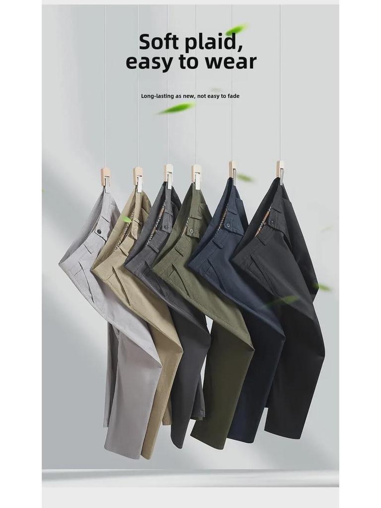 Men's Khaki Elastic Straight Cotton Casual Pants - 2024 Autumn Collection