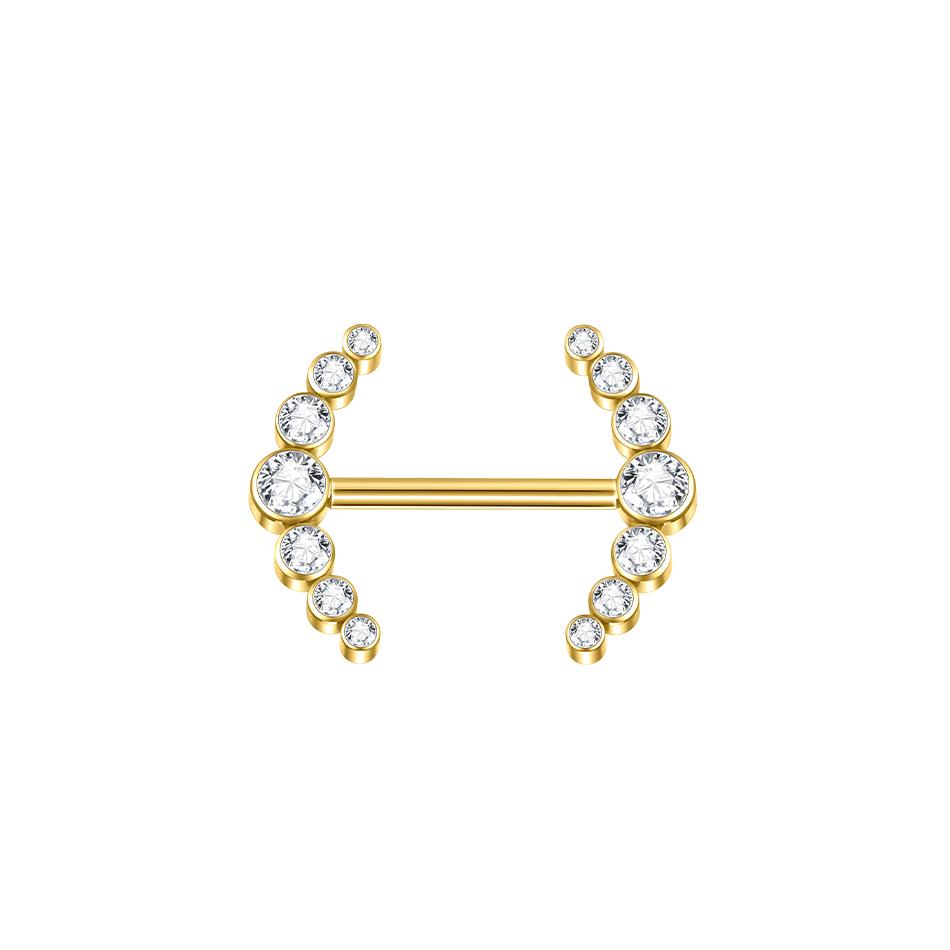 1 Peça Barra de Titânio para Mamilo com Argola Cristal CZ Banhada a Ouro com Escudo Pendurado Barra para Mulheres Piercing de Mamilo com Rosca Interna