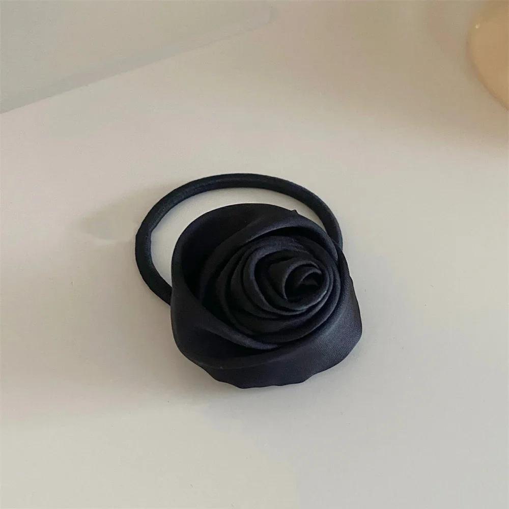 5 Colors Satin Hair Tie Rope Women Fashion Rose Flower Hair Rubber Bands Scrunchies Korean Elastic Hair Accessories Headwear