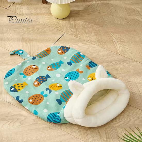 Winter Cat Sleeping Bag Cozy Semi-Enclosed Pet Sack for Indoor Cats 360-degree Wrap Self-warm Plush Cat Bed for Small Pets