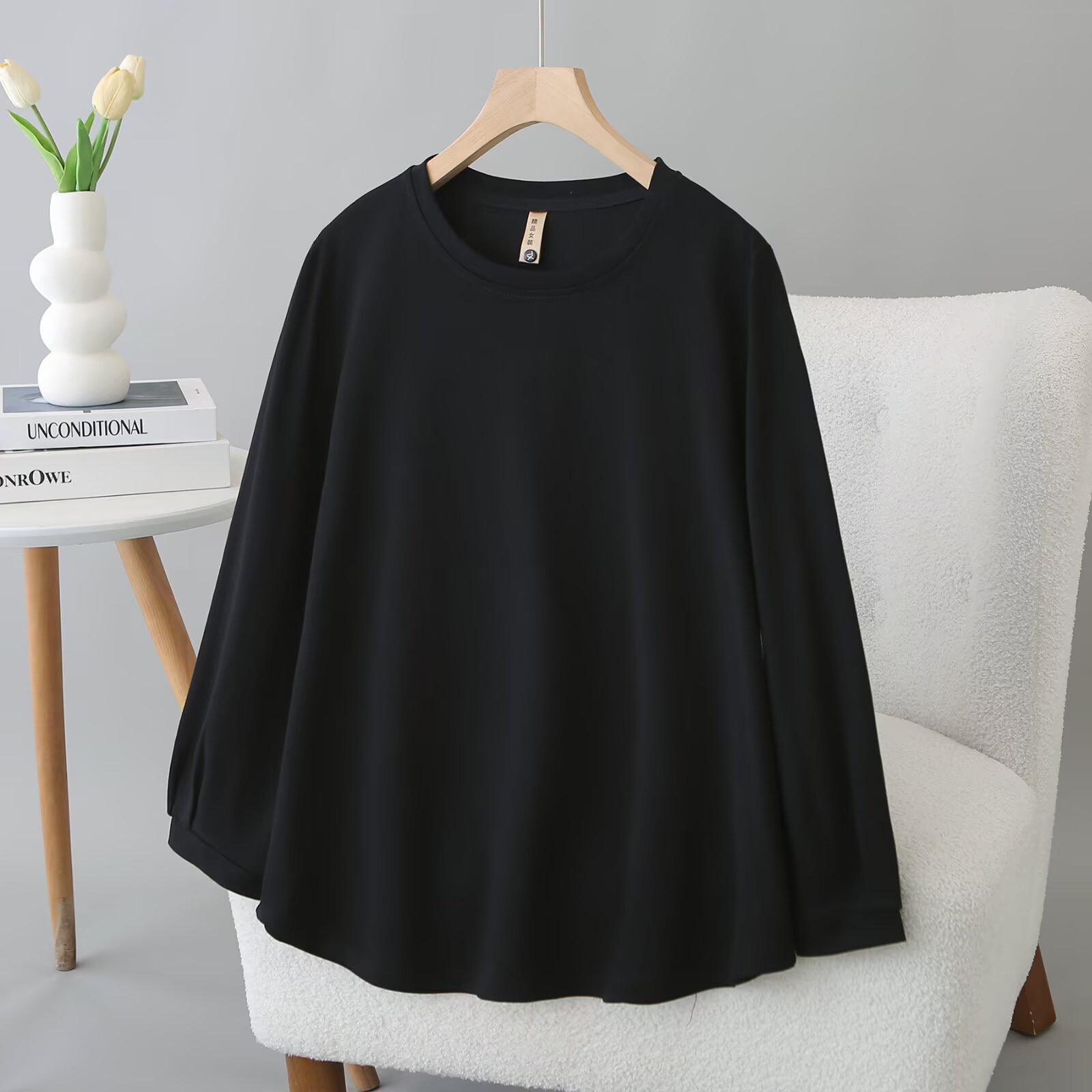 

2026 Spring/Summer Women s Plus Size Cotton Seven-Sleeve T-Shirt - Round Neck, Simple, Versatile, Casual Top 2XL чорний