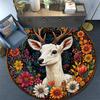 Deer Floral Round Area Rug,Carpet Rug for Living Room Bedroom Sofa Playroom Decor,Non-slip Floor Mat