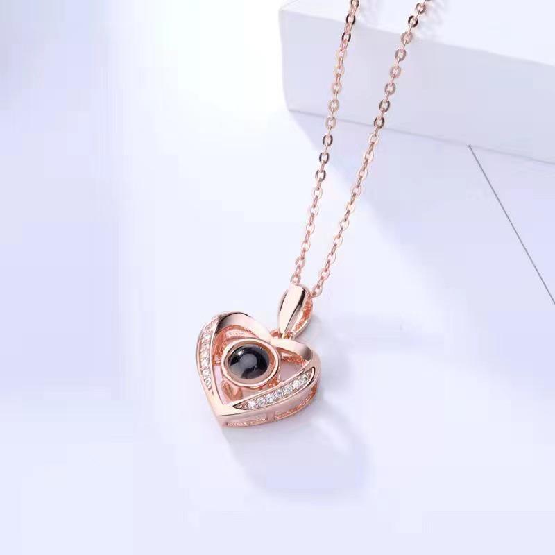 Heart Projection Necklace with 100 Languages for Women - Fashionable Nano Micro-engraved Color Picture Jewelry