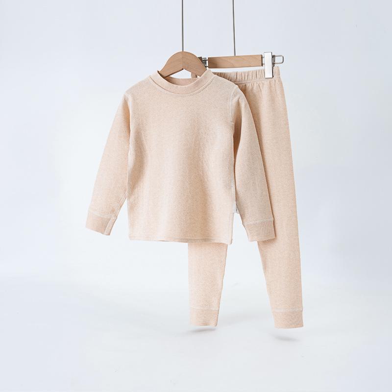 Barevná bavlněná dětská spodní prádlo a pyžamový set - Kulatý výstřih, Hřejivé podzimní a zimní oblečení pro dívky a chlapce