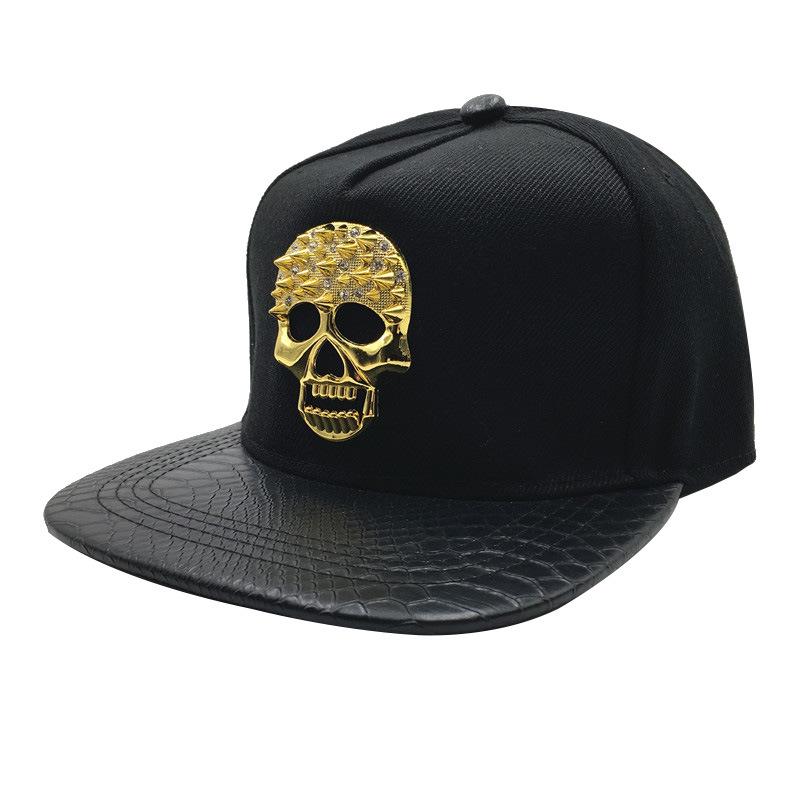 Crocodile Grain Hip Hop Baseball Cap with Rhinestone PU Leather Brim