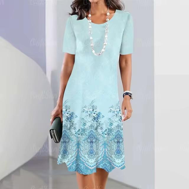 3D Digital Printing Dresses Women's Summer Short-sleeved O-neck Casual Loose Dress