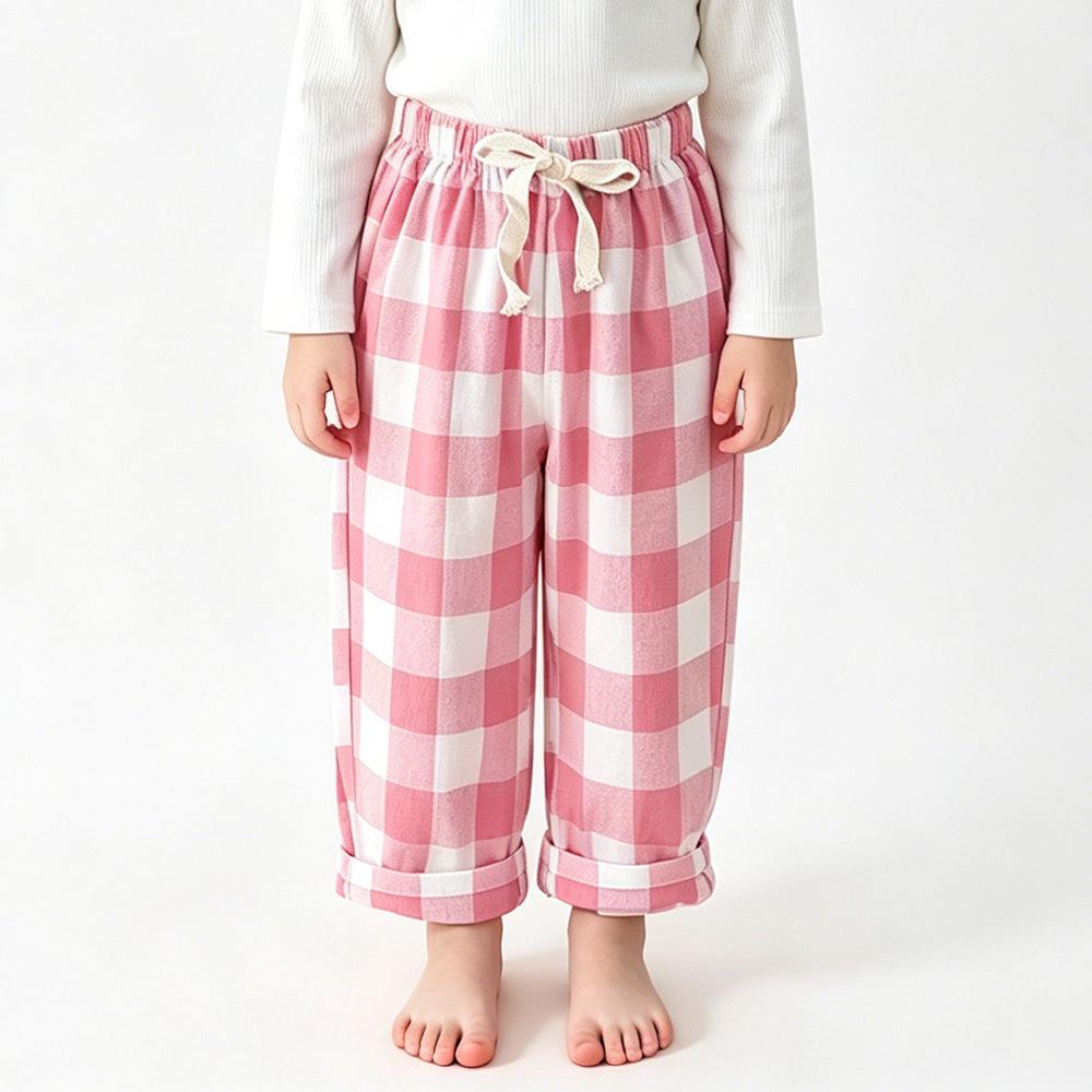 Children's Pant Spring Summer Vintage Casual Baggy Plaid Pants for Kids Girls Boys Trousers