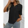 2026 Women's Turn-down Collar Solid Color Knitted Pullover Loose Short Sleeve Casual T-shirt