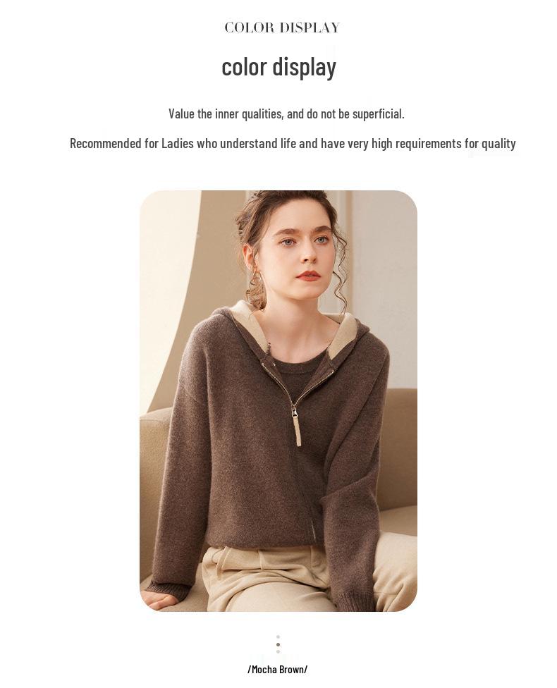 2024 Autumn/Winter Women's Thick Cashmere Knit Cardigan, Long Sleeve Loose-Fit Color Block Hoodie - Versatile and Warm.