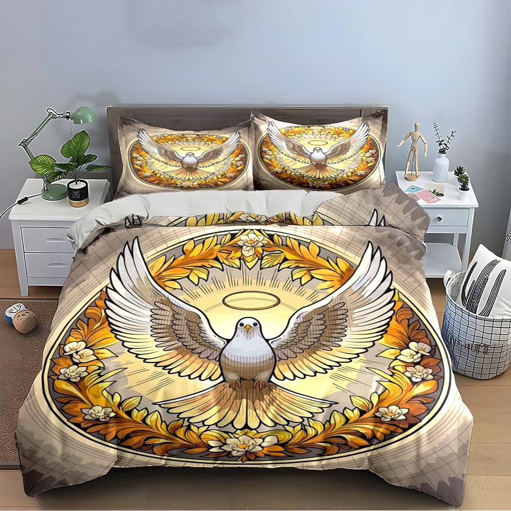Dove with Halo Floral Bedding Set Bedding set (1 duvet cover, 2 pillowcases, duvet not included)