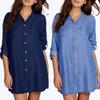 Damen Jeanshemden und Blusen Einfarbig Lässig Locker Mode Herbst Vintage Jugend Tops Übergröße