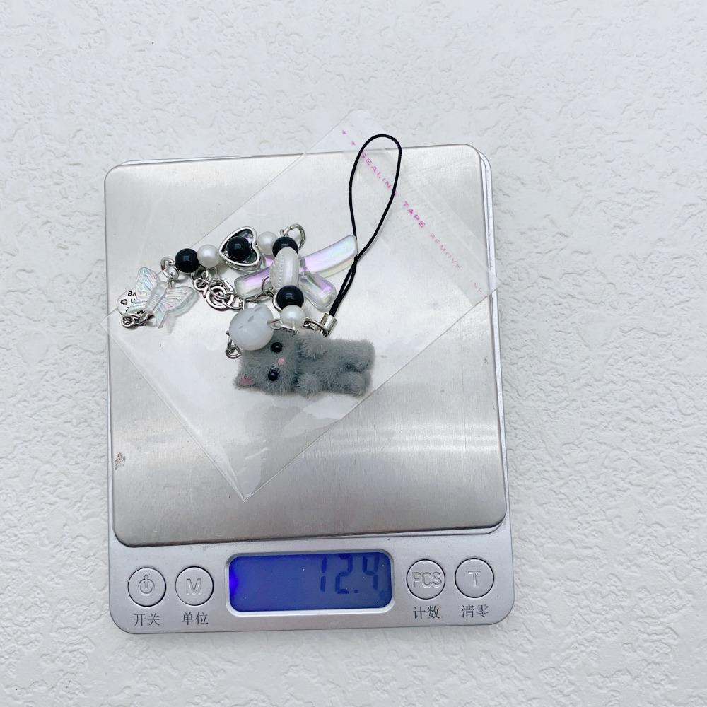 Cute Sweet Bowknot String Beads Flocking Kitty Key Chains Mobile Phone Pendant for Women Exquisite Cat Jewelry Accessory Gifts