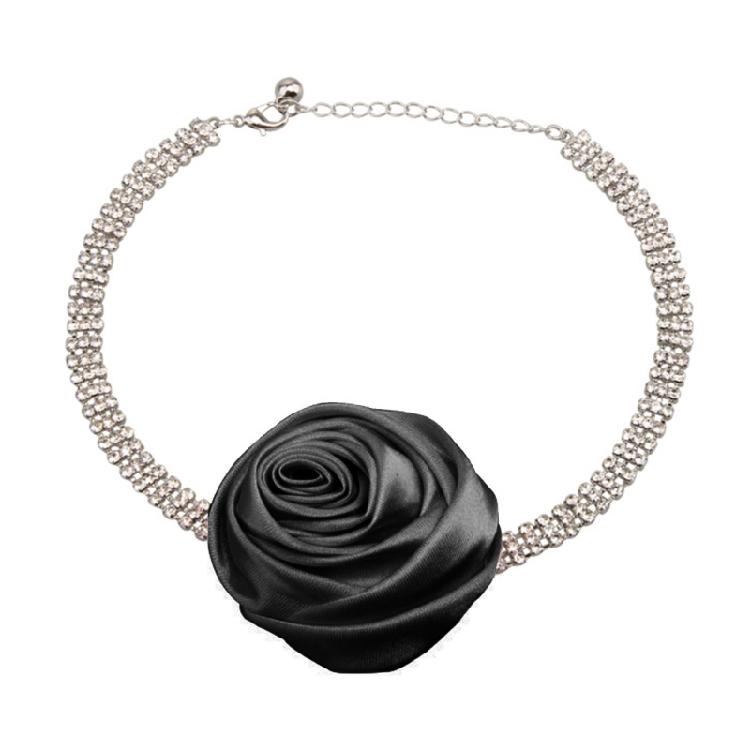 

Sweet Cool Rose Flower Collar Necklace Choker Fashion Rhinestone Necklace чёрный