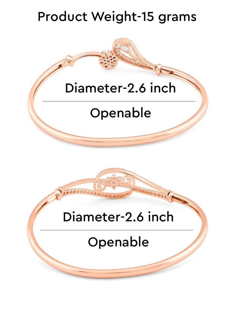 Set of 2 Rose Gold Cubic Zirconia Contemporary Brass Kada Bracelet for Women