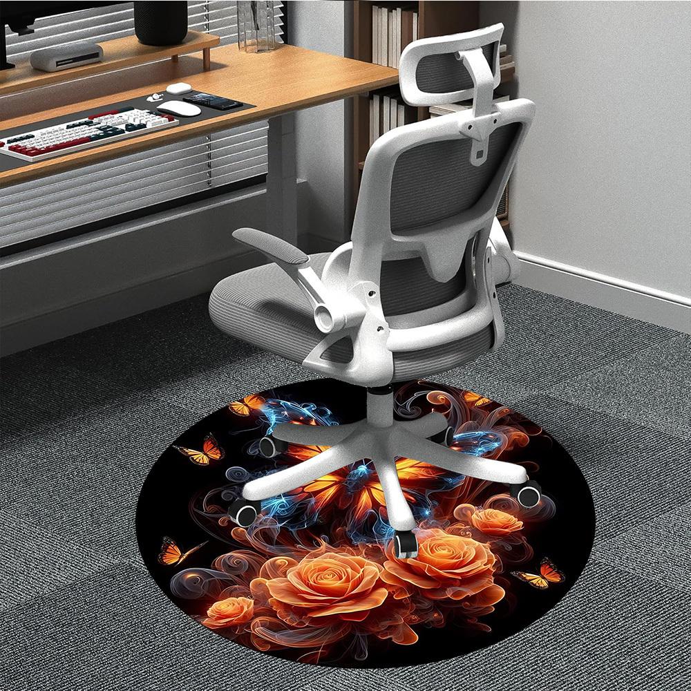 

1pc Butterfly Roses Print Chair Carpet for Office Machine Washable Rug for Office, Good Gift for Family or Friends yy251225233 80cm by 80cm