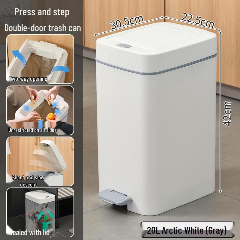 Silent Double-Open Trash Can with Foot Pedal for Kitchen and Bathroom