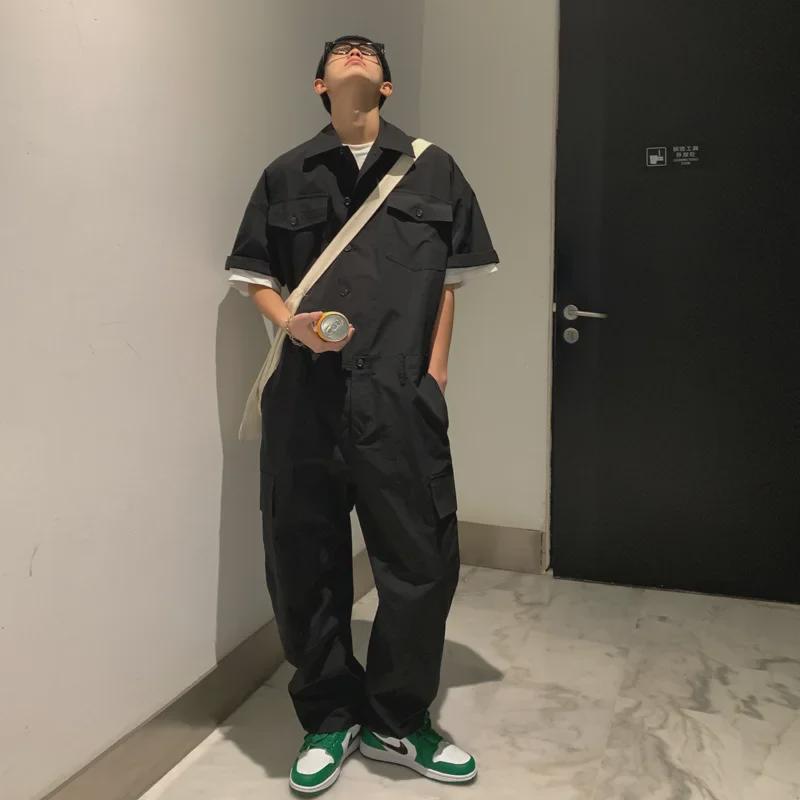 

Men s Casual Short-Sleeve Overall Suit Set M
