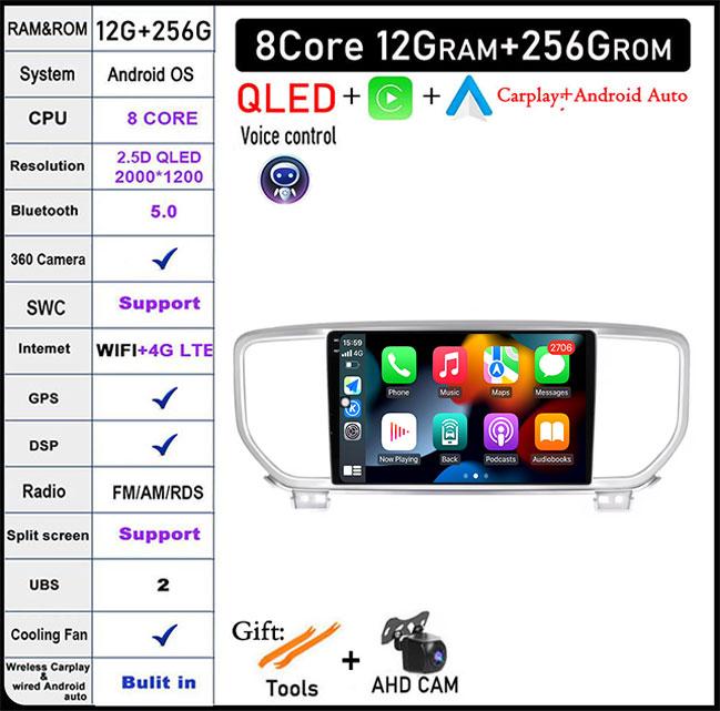 For KIA Sportage 4 2016 - 2020 KX5 kx5 4G Android 14 QLED Car Raido Navigatio Carplay Multimedia player GPS WIFI DSP BT