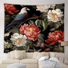 Black Floral Tapestry Retro Flower Bloosom Rustic Rose Watercolor Peony Vintage Boho Gothic Spring Plant Leaves Home Decor Wall