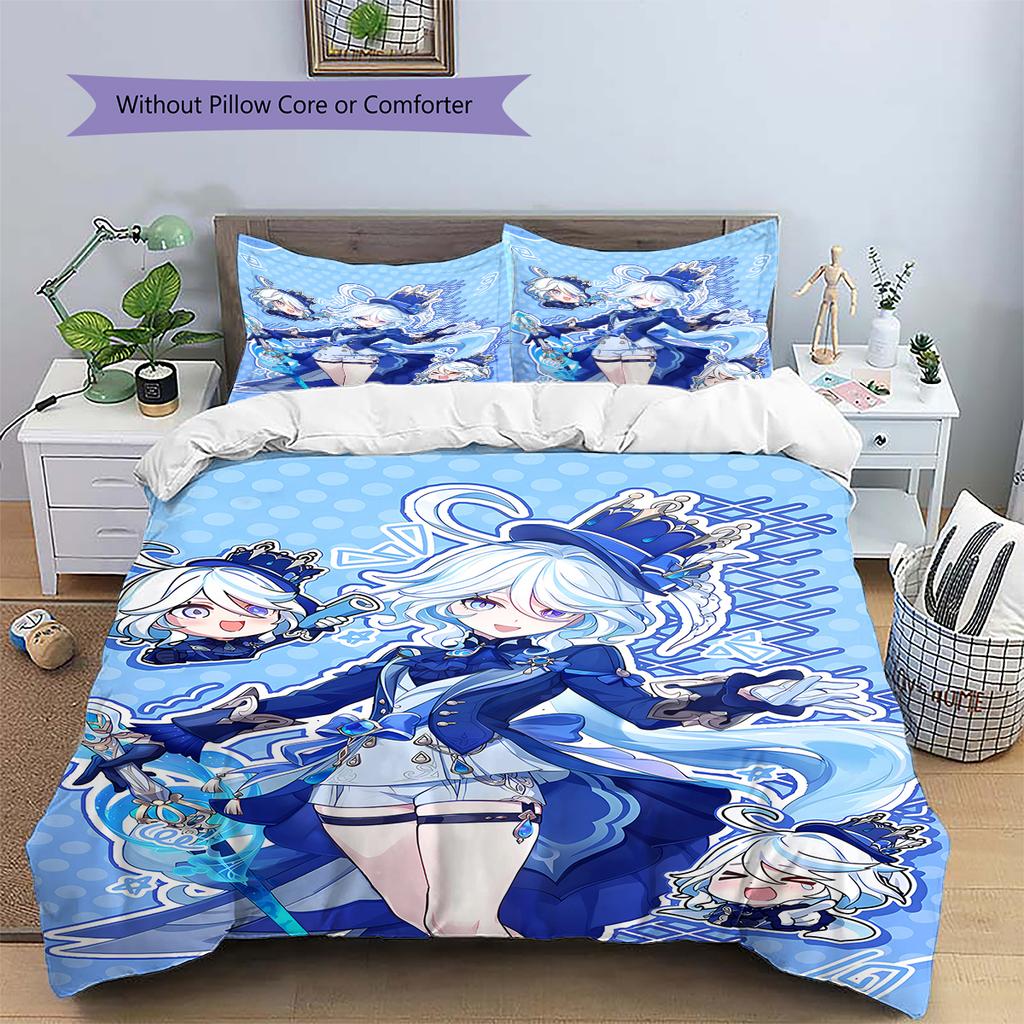 Genshin Pattern Bedding,Quilt Set Quilt Cover Pillowcase Home Birthday Gift (1 * duvet cover + 2 * pillowcase, without core)
