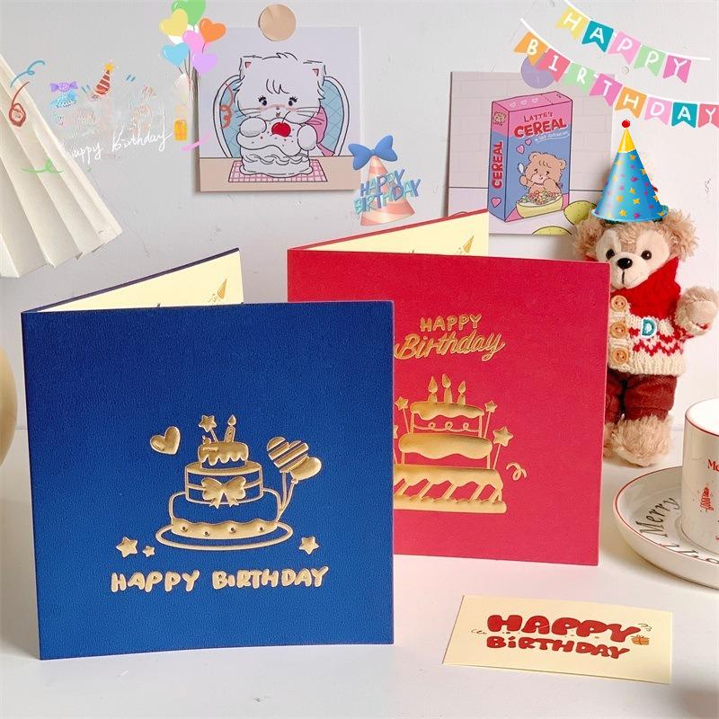 3D Happy Birthday Card Christmas Gift Card Birthday Cake Pop-Up Greeting with Envelope Christmas Invitation Cards