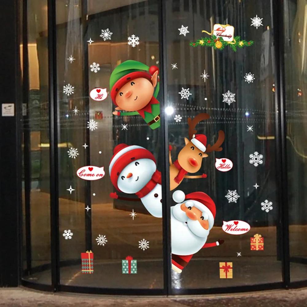 DIY Christmas Window Clings Stickers Xmas Decals Decorations Indoor Holiday Snowflake Santa Claus Reindeer Decals for Party